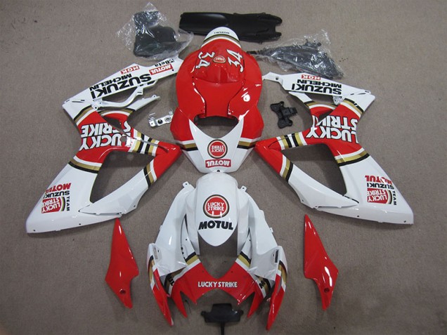 2006-2007 Red White Lucky Strike Motul Suzuki GSXR600 Motorcycle Fairings
